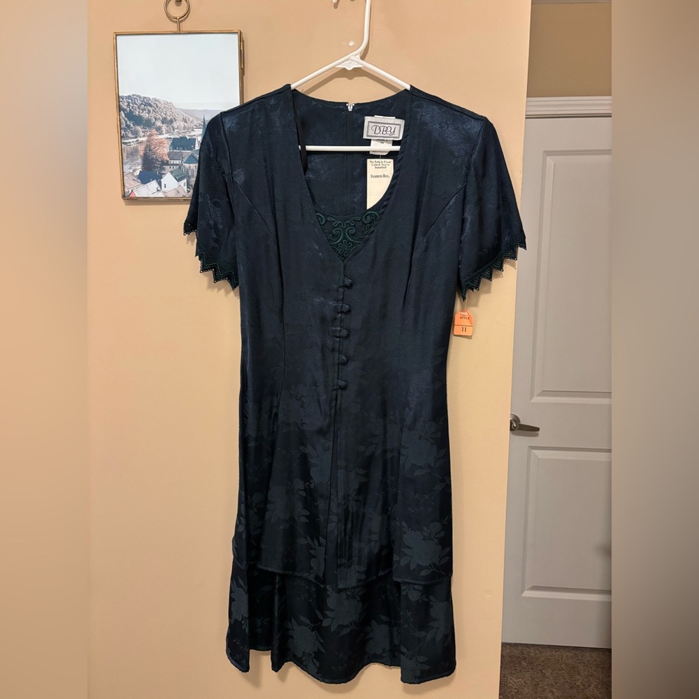 Vintage Dark Green 90s Fashion Bug Dress - Size 11/12.